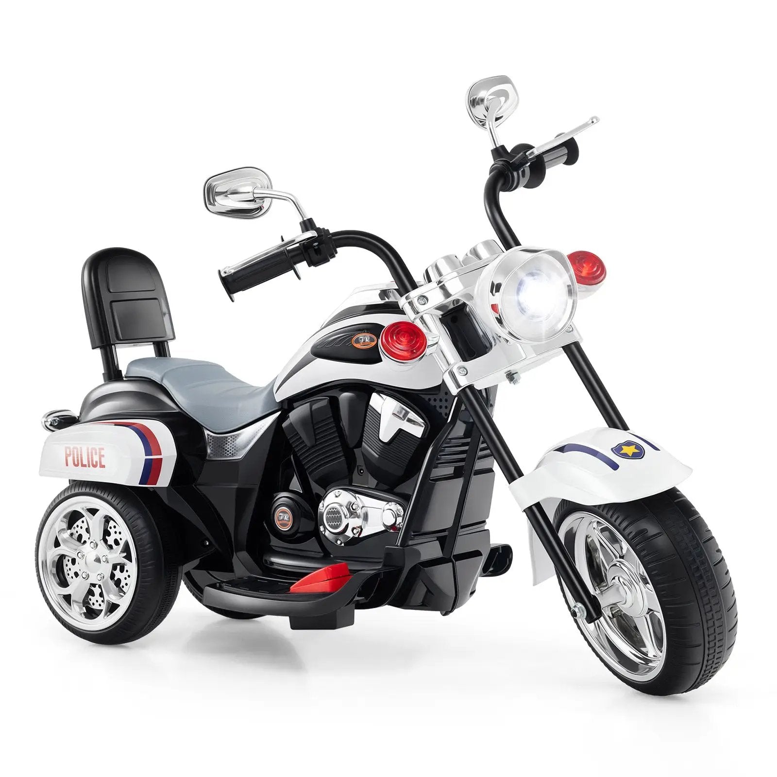 6V Powered Toddler 3-Wheel Motorbike Ride On Toy with Horn and Headlight-Black and White by DirectDeals