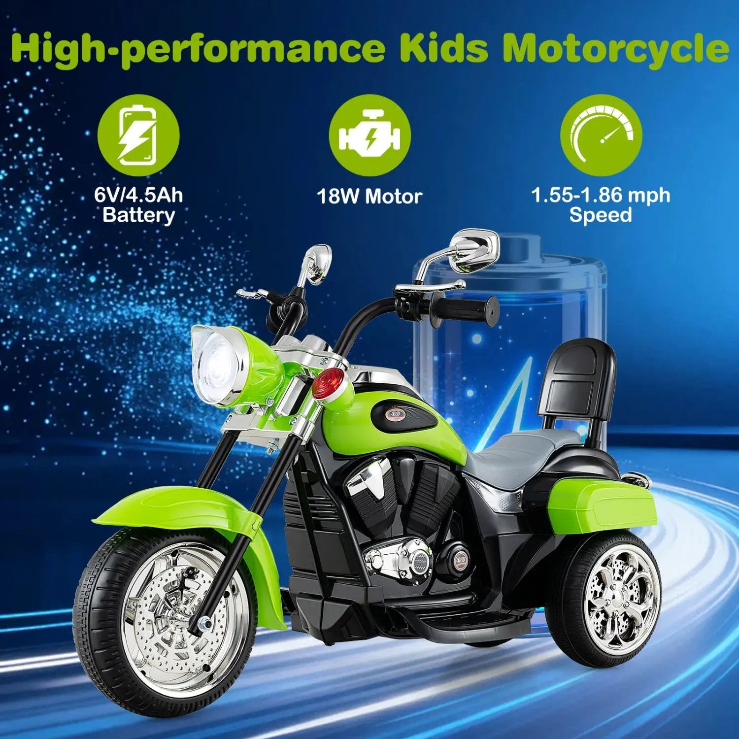 3-Wheel Electric Motorcycle Ride-On Toy for Toddlers 3+ by DirectDeals