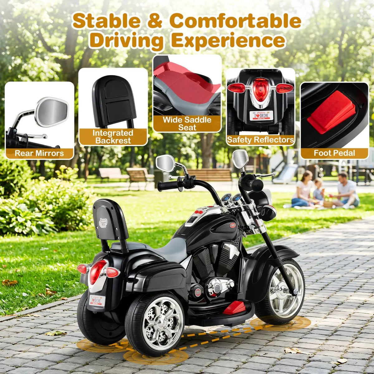 3-Wheel Electric Motorcycle Ride-On Toy for Toddlers 3+ by DirectDeals