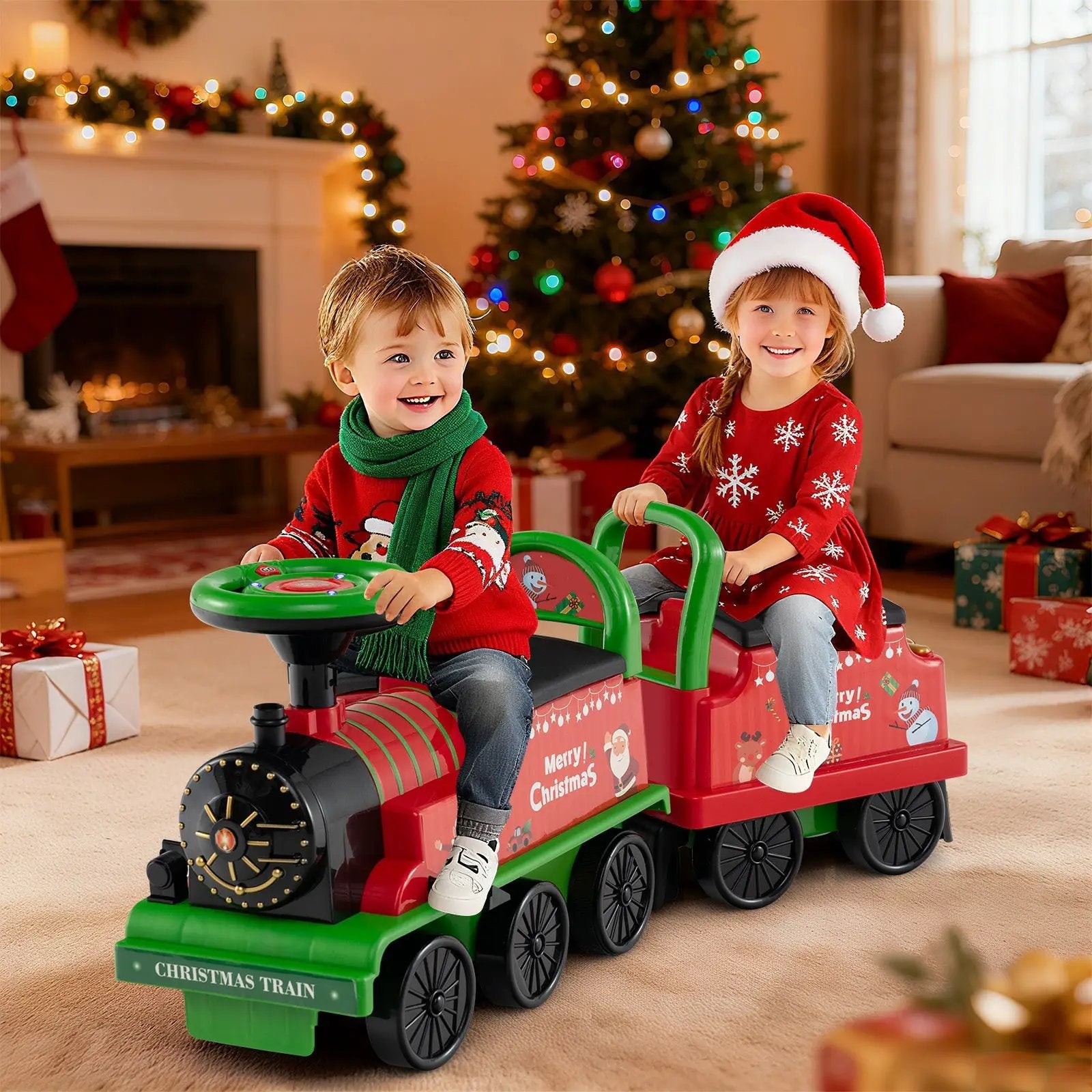 6V Ride on Train 2-Seater with Carriage and Flashing LED Lights by DirectDeals