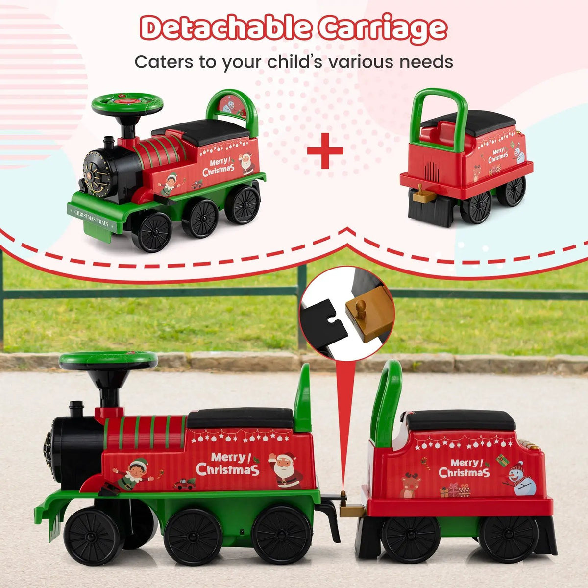 6V Ride on Train 2-Seater with Carriage and Flashing LED Lights by DirectDeals