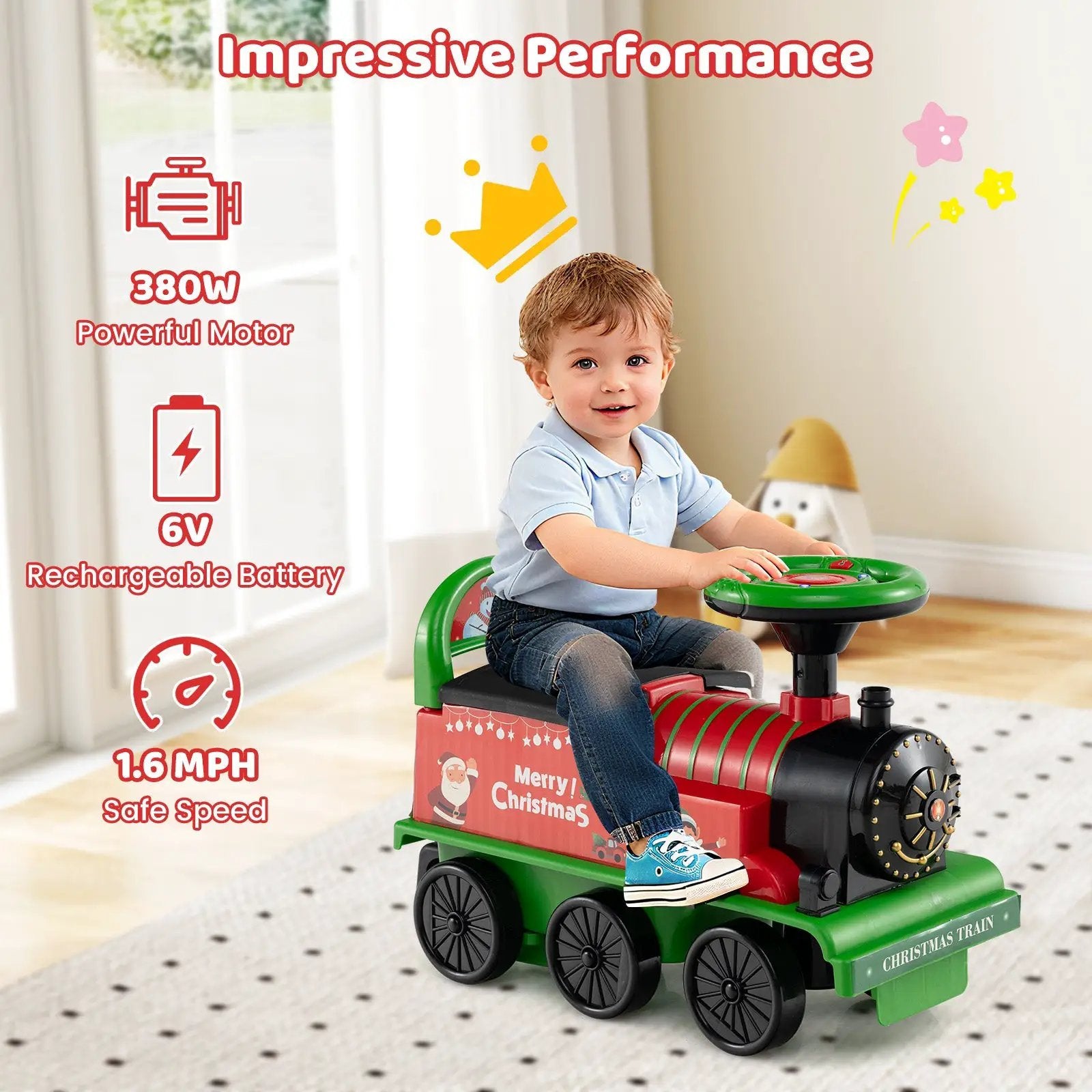 6V Ride on Train 2-Seater with Carriage and Flashing LED Lights by DirectDeals