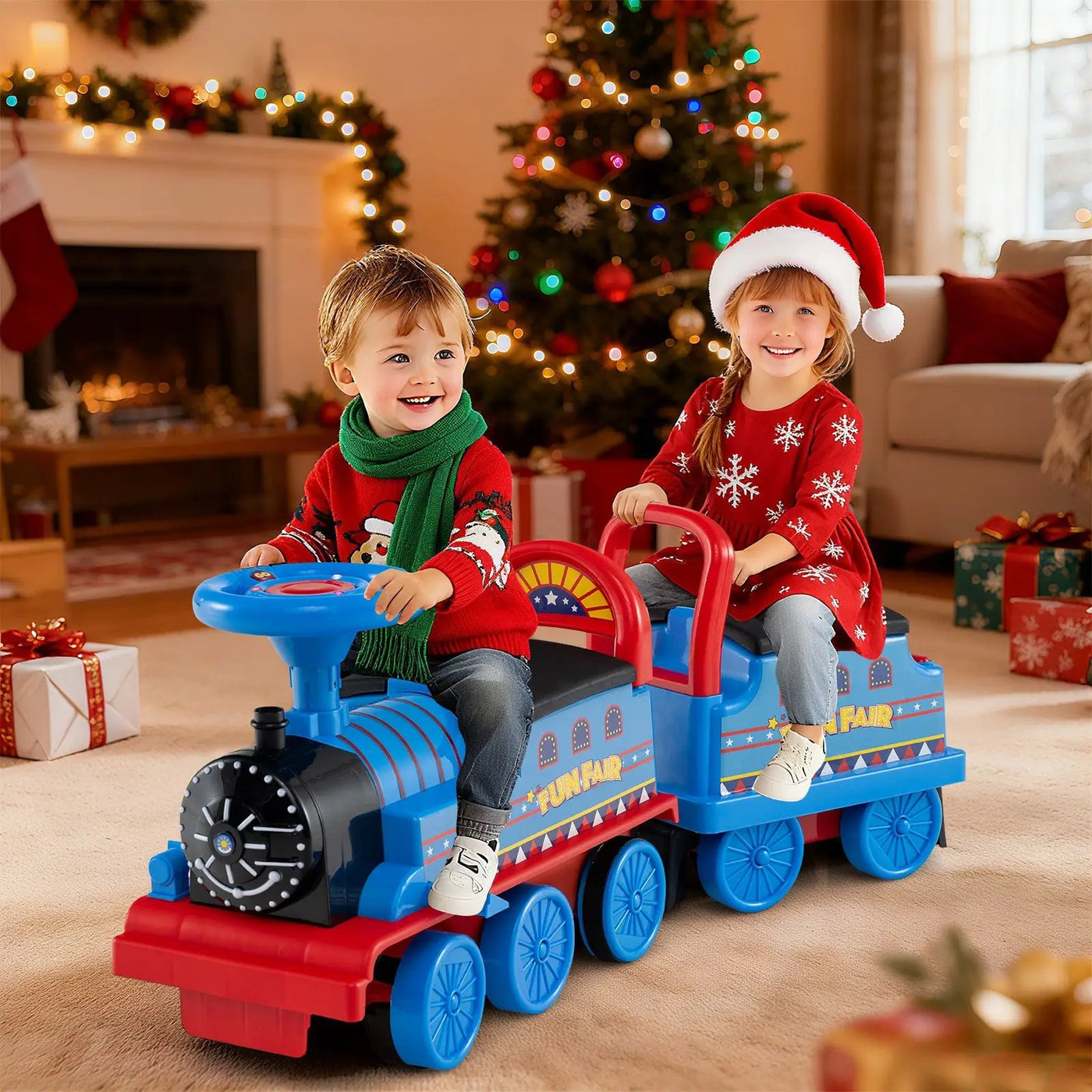 6V Ride on Train 2-Seater with Carriage and Flashing LED Lights by DirectDeals