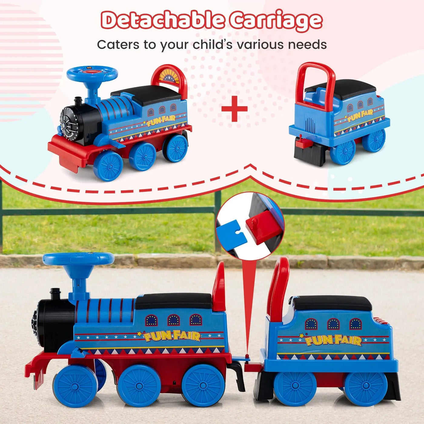 6V Ride on Train 2-Seater with Carriage and Flashing LED Lights by DirectDeals