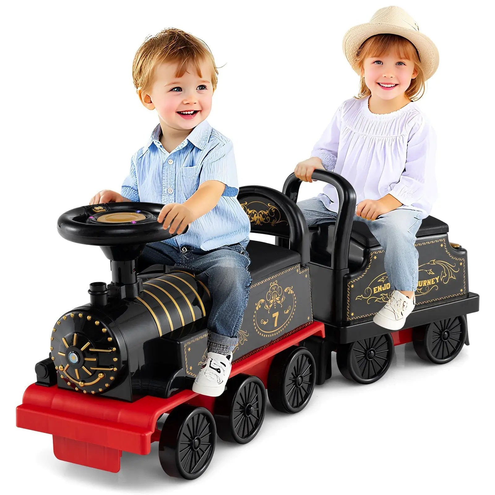 6V Ride on Train 2-Seater with Carriage and Flashing LED Lights by DirectDeals