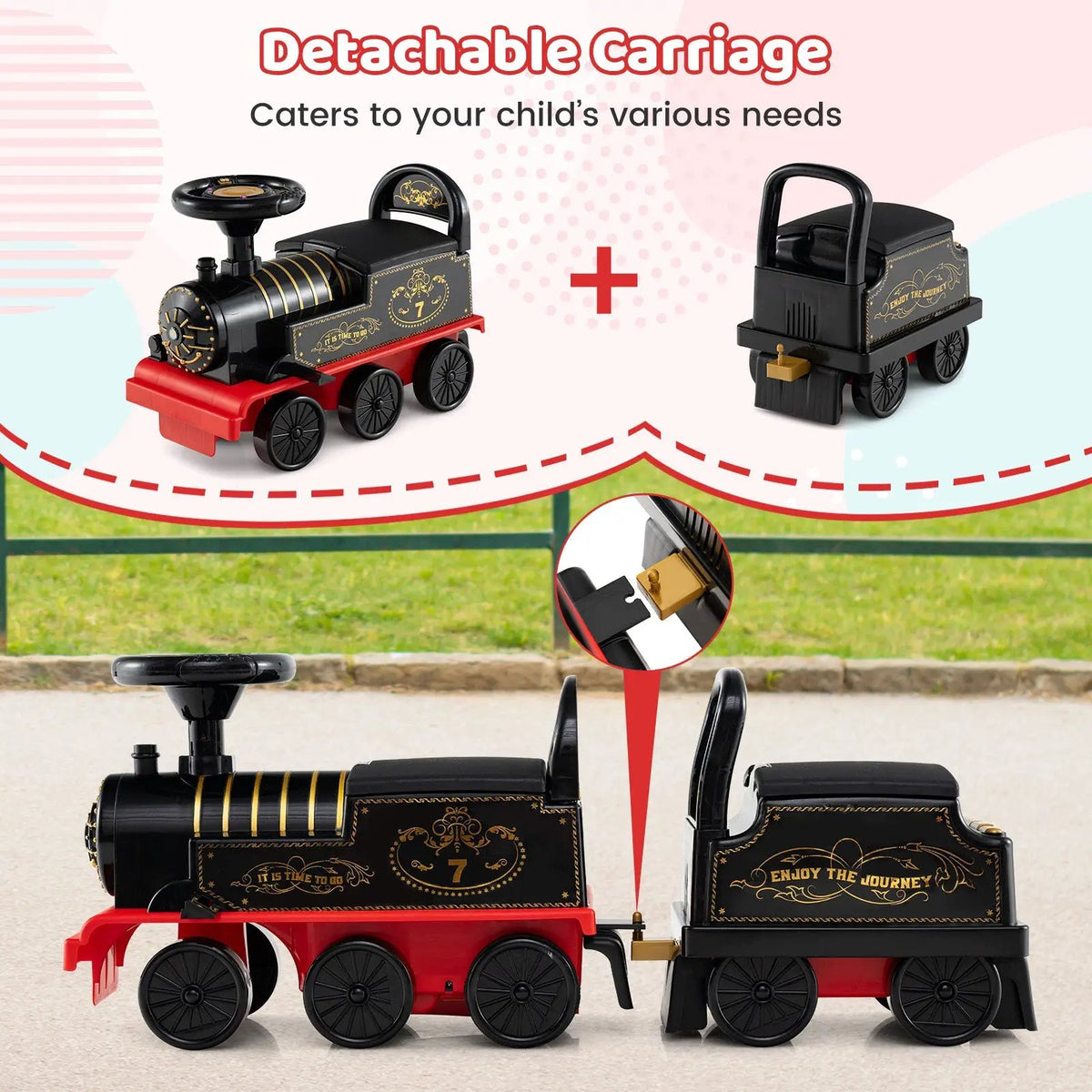 6V Ride on Train 2-Seater with Carriage and Flashing LED Lights by DirectDeals