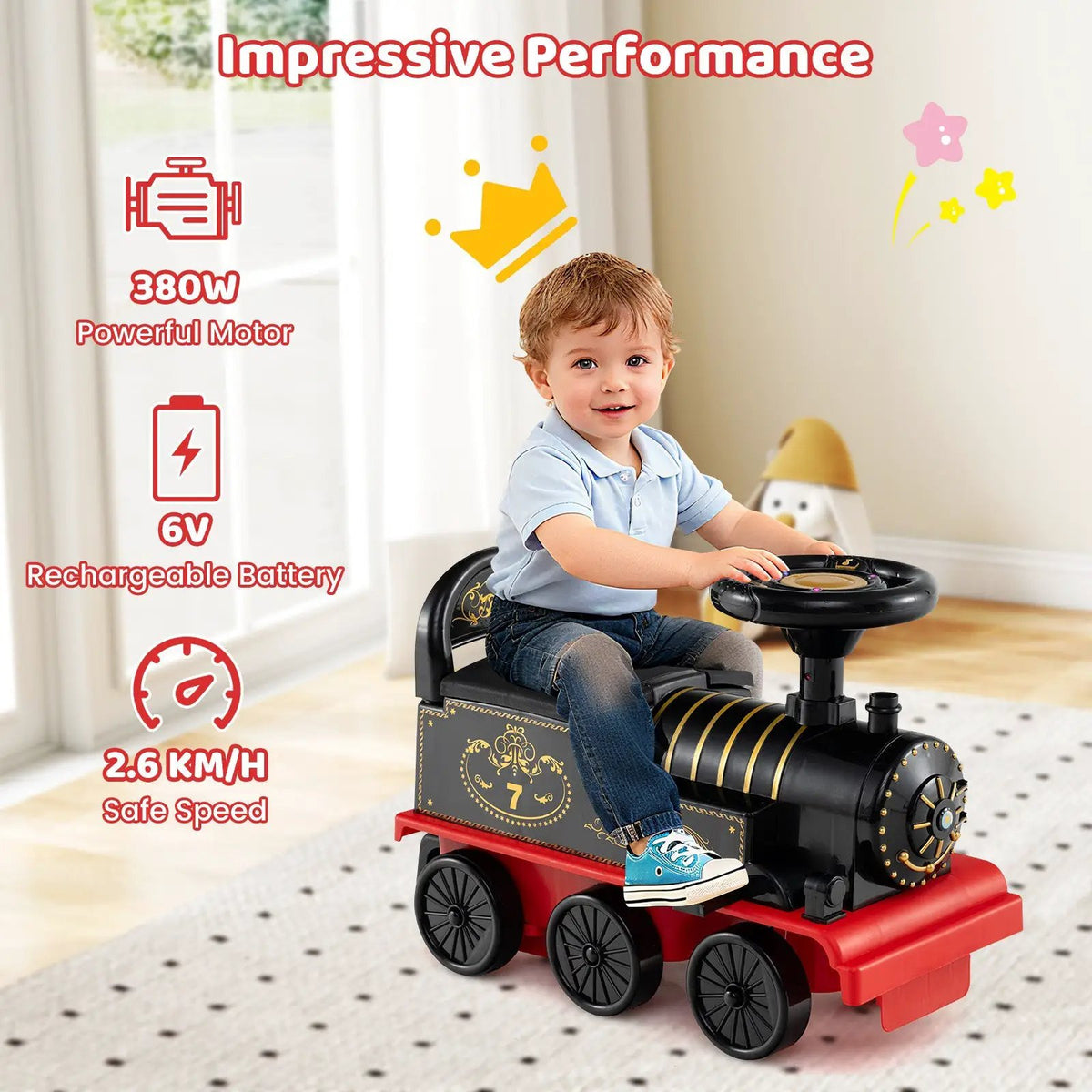 6V Ride on Train 2-Seater with Carriage and Flashing LED Lights by DirectDeals