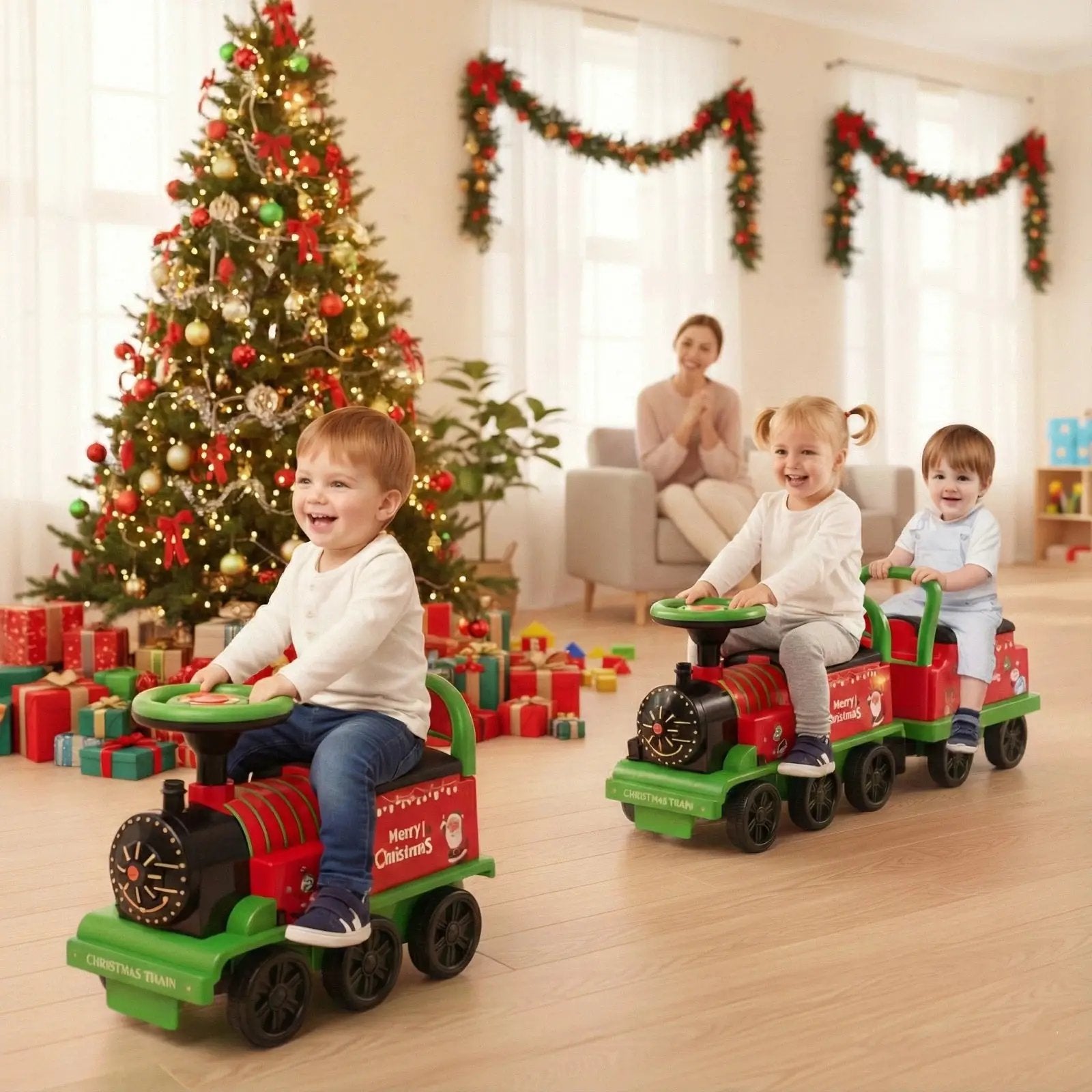 6V Toddler Ride On Train Combo: Track Ride & 2-Seater Carriage Set by DirectDeals