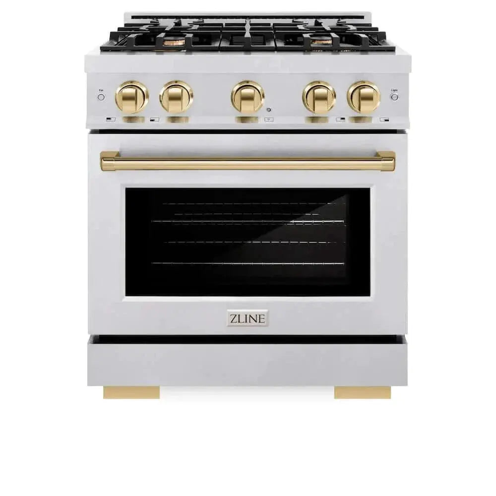 ZLINE 30" Select Gas Range Convection Gas Oven DuraSnow® Stainless Steel Gold HGRSZ-30-G by Farmhouse Kitchen and Bath