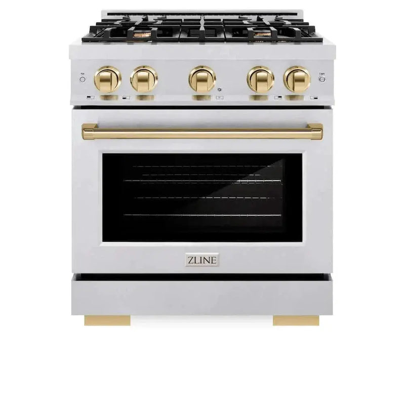 ZLINE 30" Select Gas Range Convection Gas Oven DuraSnow® Stainless Steel Gold HGRSZ-30-G by Farmhouse Kitchen and Bath