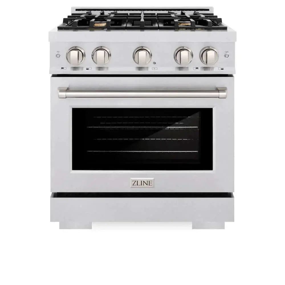 ZLINE 30" Select Dual Fuel Range Gas Cooktop Electric Convection Oven DuraSnow® Stainless Steel Brass Burners HDRS-BR-30 by Farmhouse Kitchen and Bath