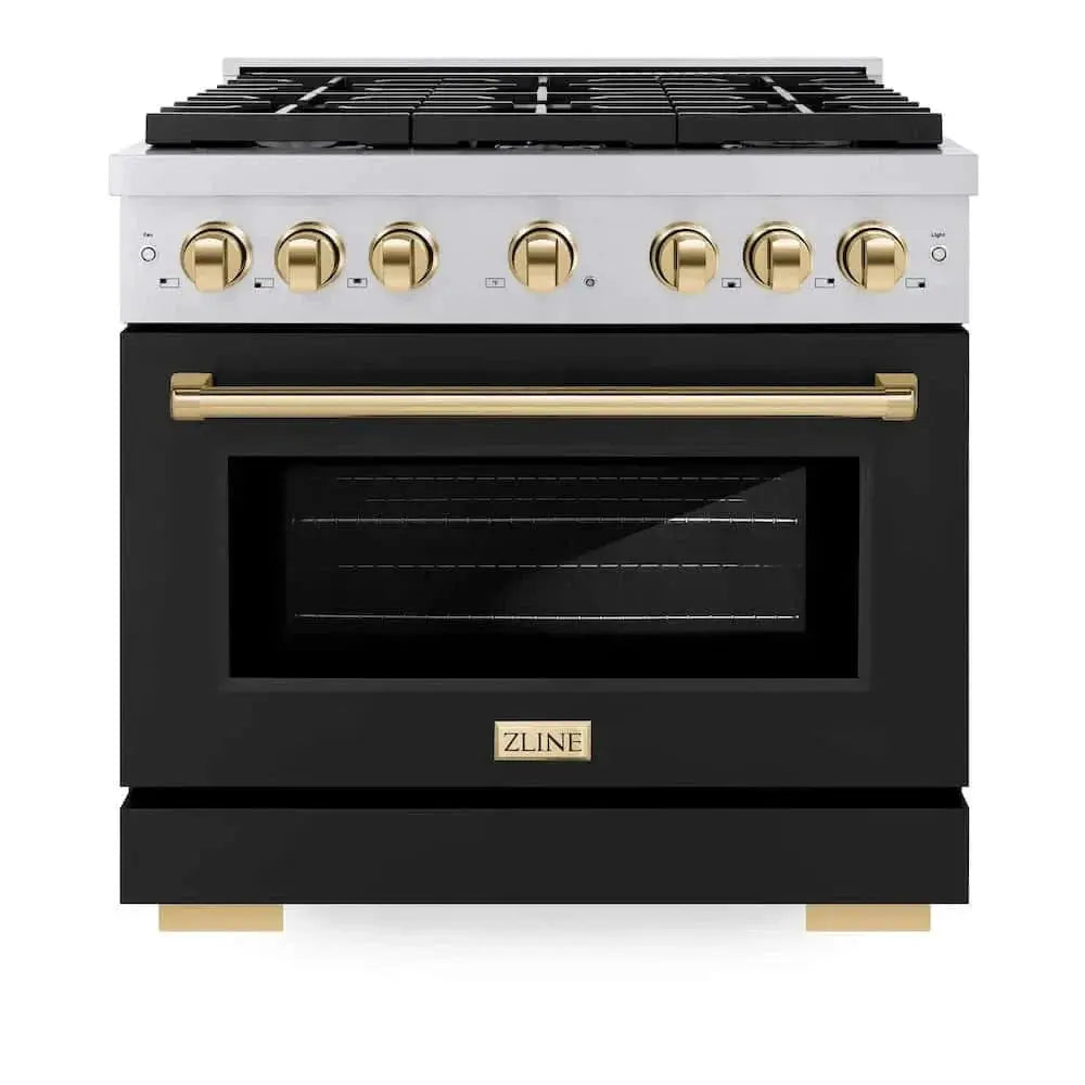 ZLINE 36"Gas Range, Convection Oven Black Matte, Gold, SGRZ-BLM-36-G by Farmhouse Kitchen and Bath