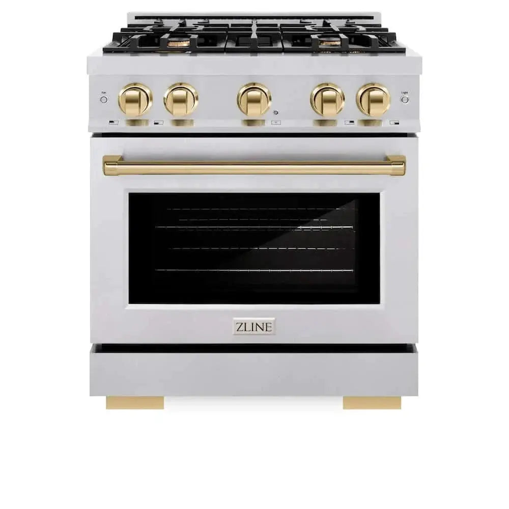 ZLINE 30" Select Dual Fuel Range Gas Cooktop Electric Convection Oven Stainless Steel Gold HDRZ-30-G by Farmhouse Kitchen and Bath