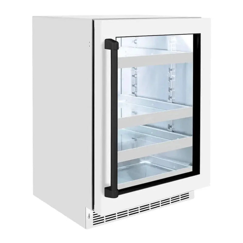 ZLINE 24" Touchstone 151 Can Beverage Fridge White Matte Glass Door Matte Black Handle RBSOZ-WM-24-MB by Farmhouse Kitchen and Bath