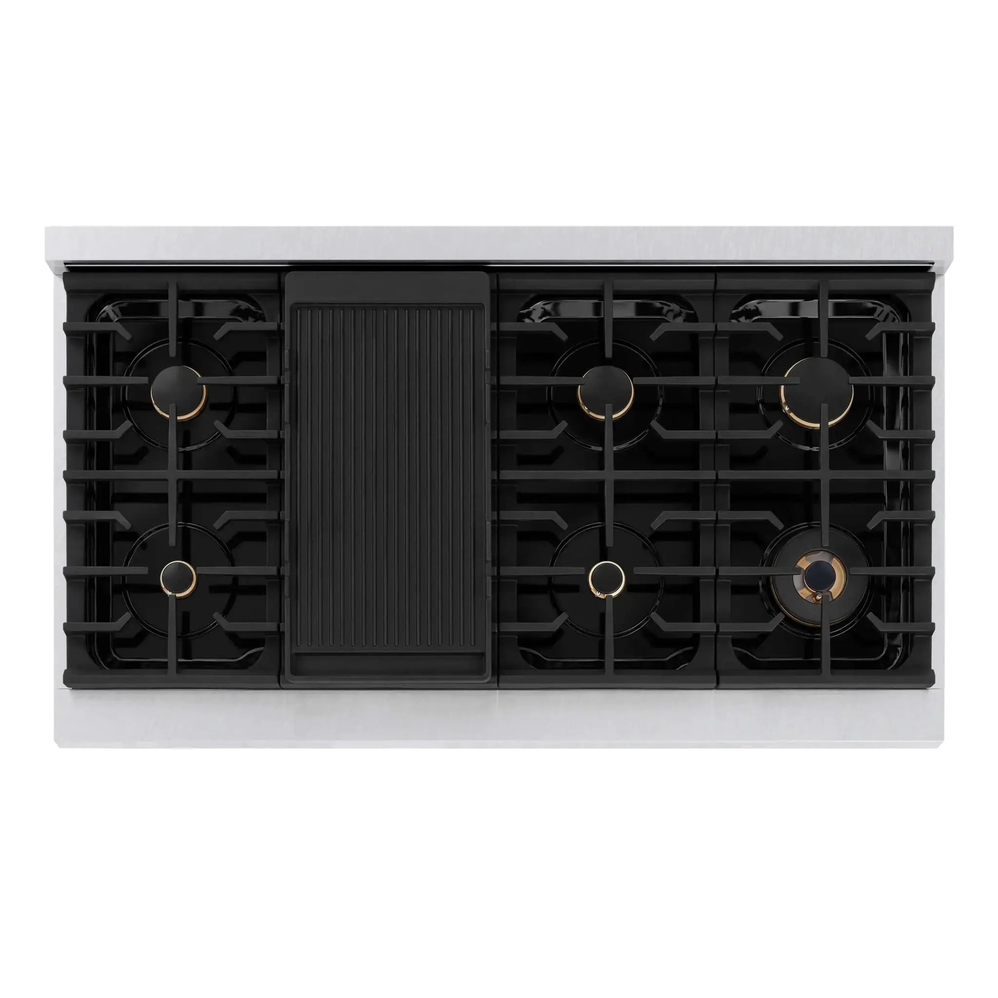 ZLINE 48"Paramount Dual Fuel Range DuraSnow® White Matte, Champagne Bronze SDRSZ-WM-48-CB by Farmhouse Kitchen and Bath