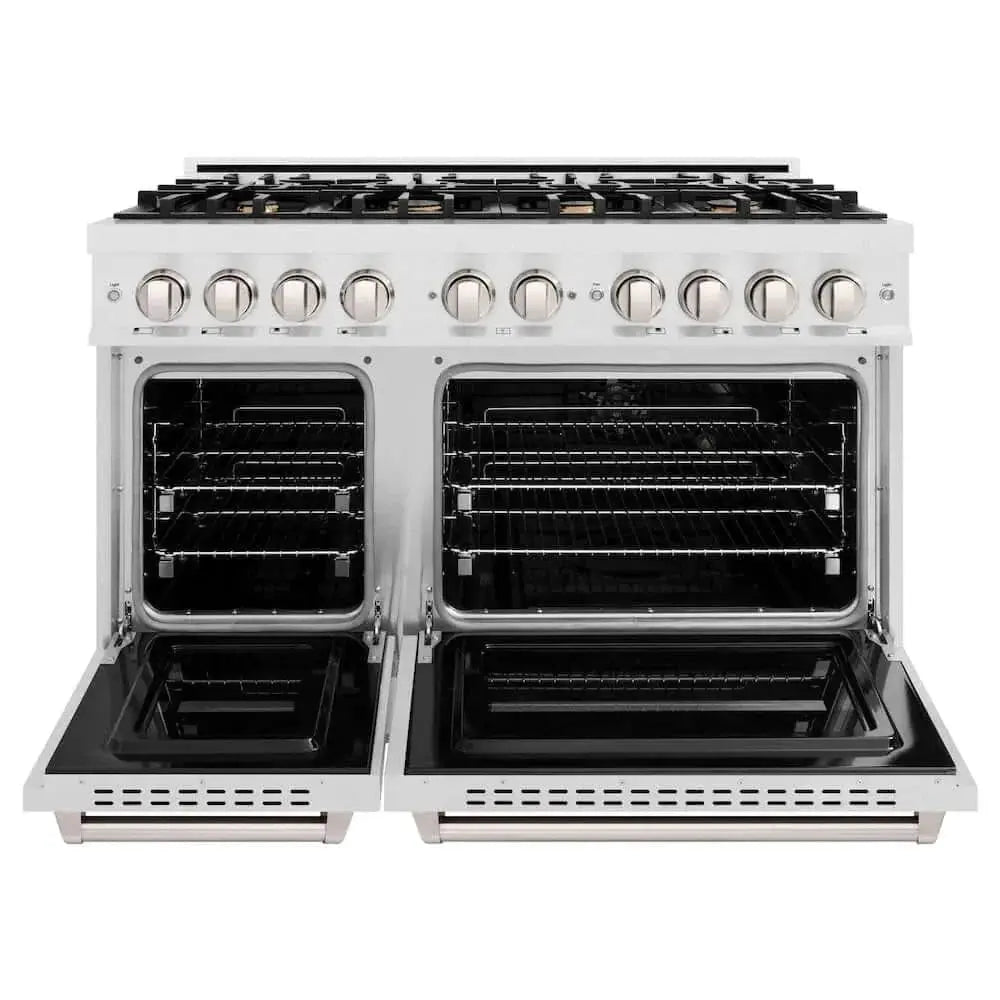 ZLINE 48" Dual Fuel Range, Gas Cooktop, Electric Convection Oven DuraSnow® Stainless Steel, Brass Burners CDRS-BR-48 by Farmhouse Kitchen and Bath
