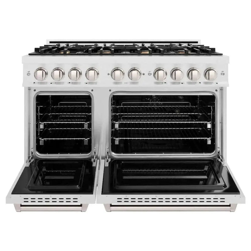 ZLINE 48" Classic Gas Range, Convection Gas Oven DuraSnow® Stainless Steel, Brass Burners CGRS-BR-48 by Farmhouse Kitchen and Bath