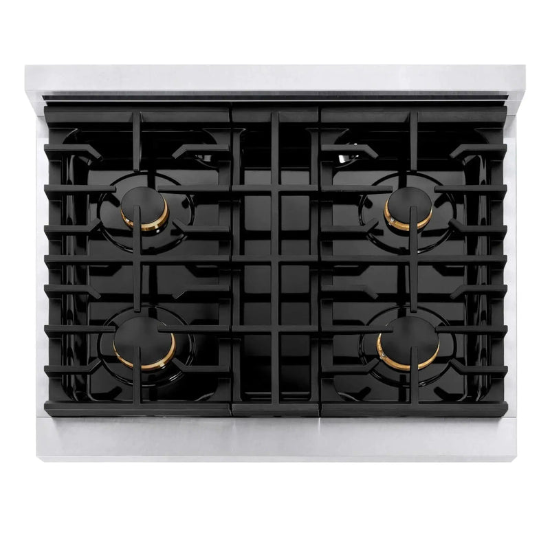 ZLINE 30"Paramount Dual Fuel Range DuraSnow® Brass Burners SDRS-BR-30 by Farmhouse Kitchen and Bath