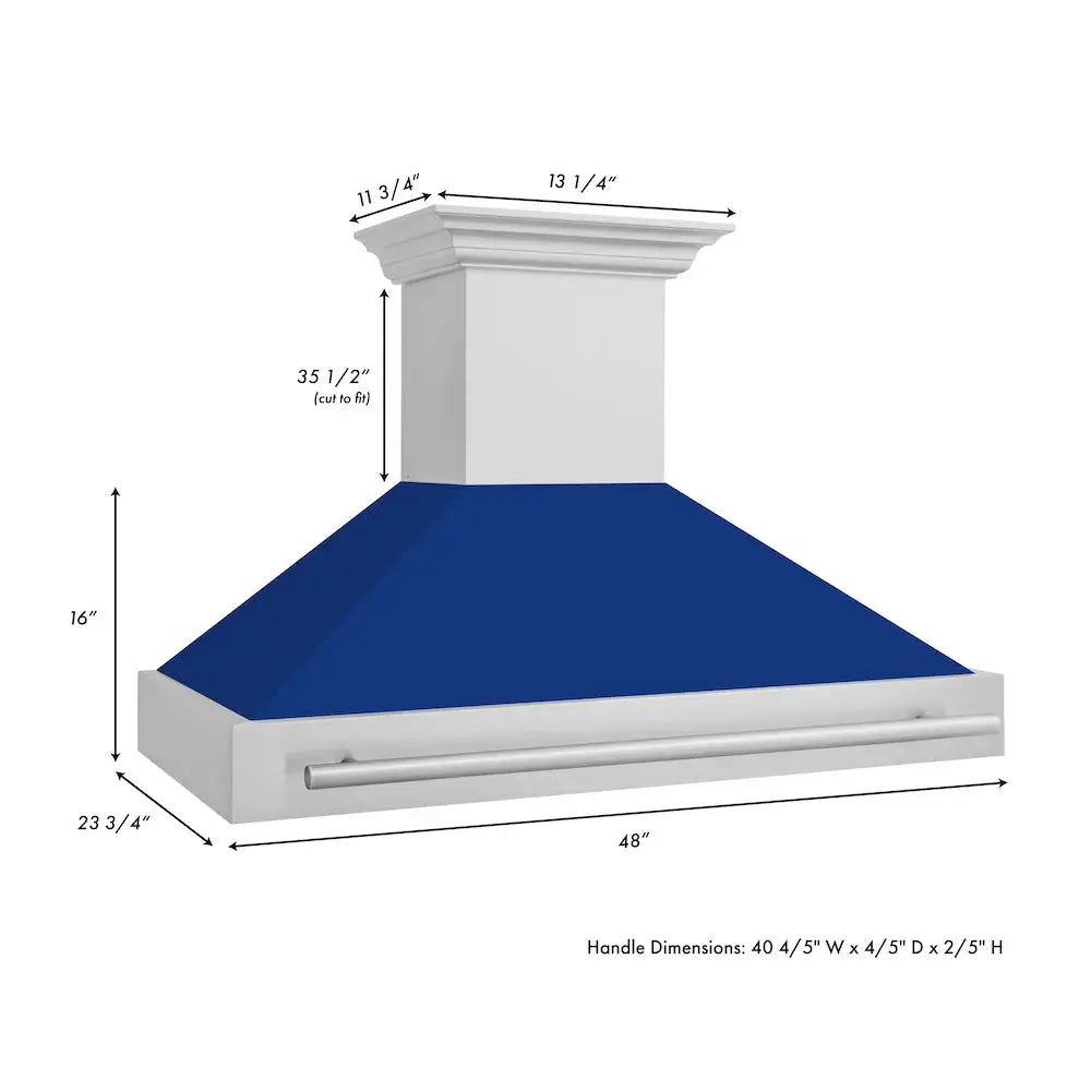 ZLINE 48" Autograph DuraSnow Stainless Blue Wall Range Hood 8654SNX-BG-48 by Farmhouse Kitchen and Bath