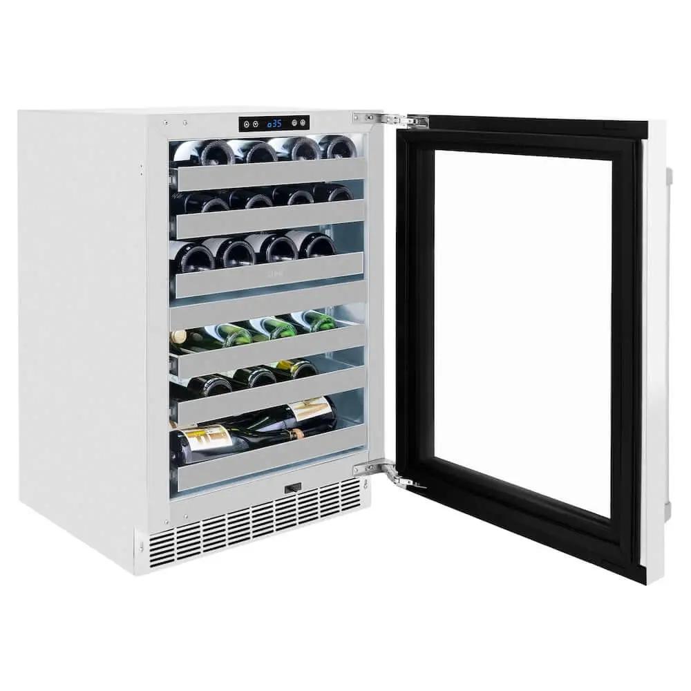 ZLINE 24" Touchstone Dual Zone 44 Bottle Wine Cooler White Matte Glass Door RWDO-WM-24 by Farmhouse Kitchen and Bath