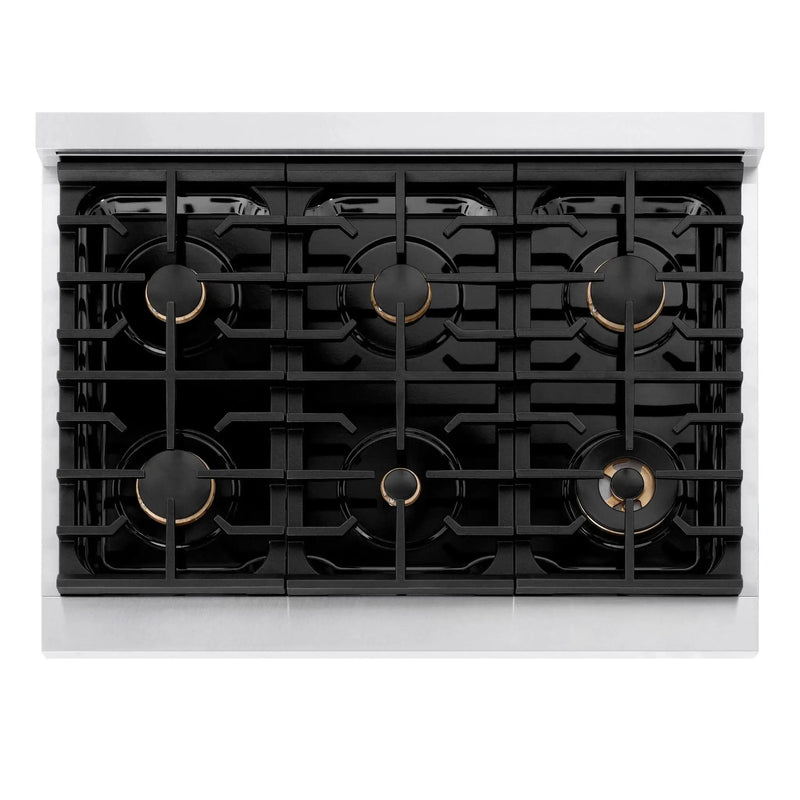 ZLINE 36"Paramount Dual Fuel Range DuraSnow® Champagne Bronze SDRSZ-36-CB by Farmhouse Kitchen and Bath