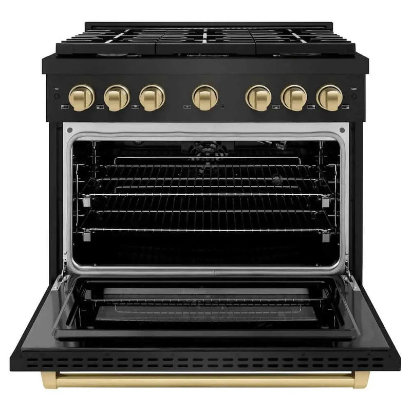 ZLINE 36"Gas Range, Convection Gas Oven, Black, Champagne Bronze,SGRBZ-36-CB by Farmhouse Kitchen and Bath