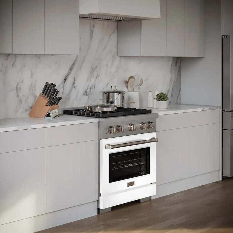 ZLINE 30 In. Gas Range, Stainless Steel, White Matte, SGR-WM-30 by Farmhouse Kitchen and Bath