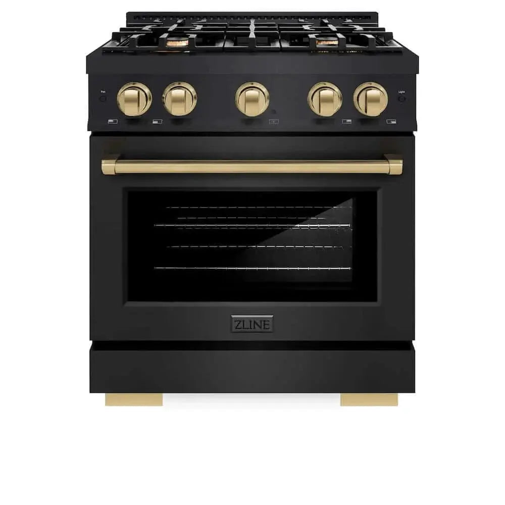 ZLINE 30" Select Dual Fuel Range Gas Cooktop Electric Convection Oven Black Stainless Steel Champagne Bronze HDRBZ-30-CB by Farmhouse Kitchen and Bath