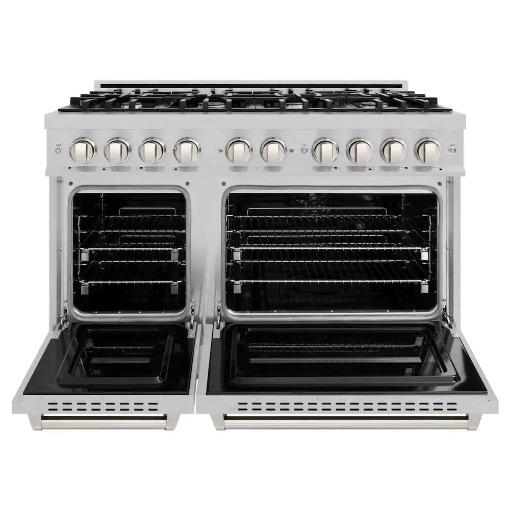 ZLINE 48" Dual Fuel Range, Gas Cooktop, Electric Convection Oven DuraSnow® Stainless Steel, CDRS-48 by Farmhouse Kitchen and Bath