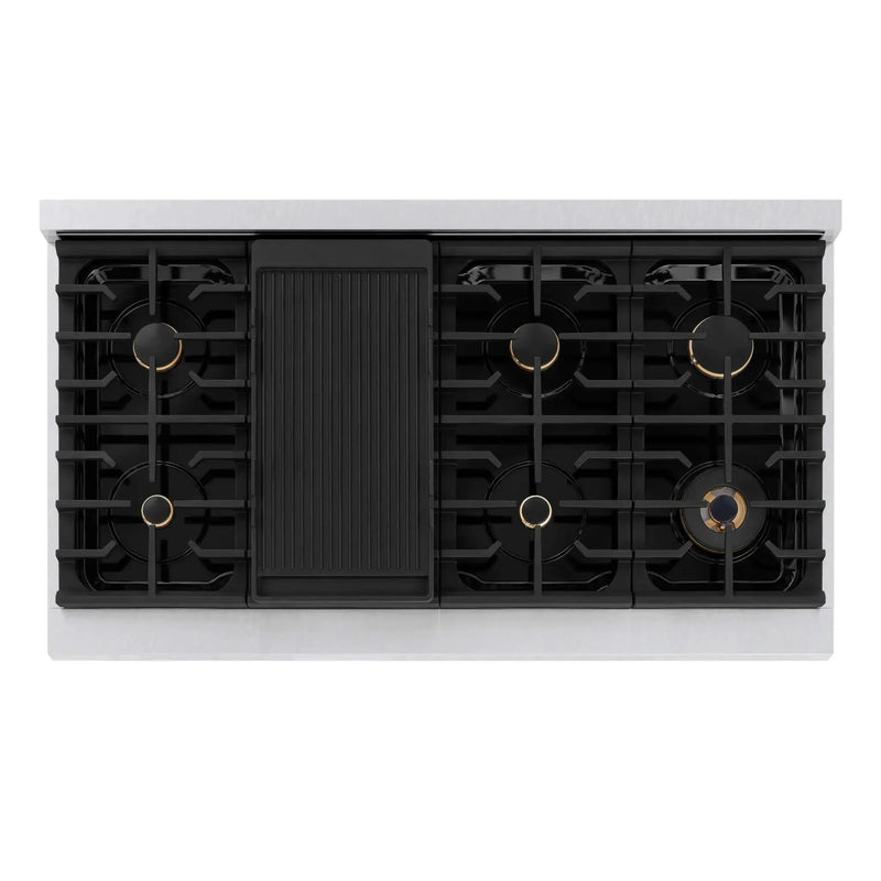 ZLINE 48"Paramount Dual Fuel Range DuraSnow® White Matte, Gold SDRSZ-WM-48-G by Farmhouse Kitchen and Bath