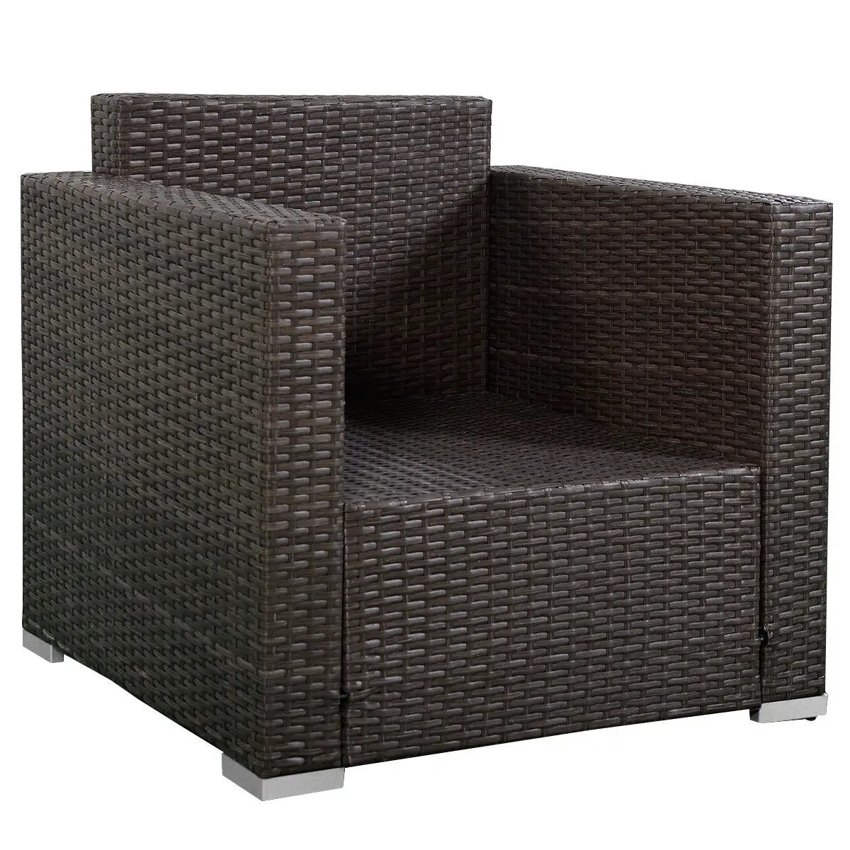 4 Pieces Brown Wicker Rattan Sofa Furniture Set Patio Garden Lawn Cushioned Seat by DirectDeals