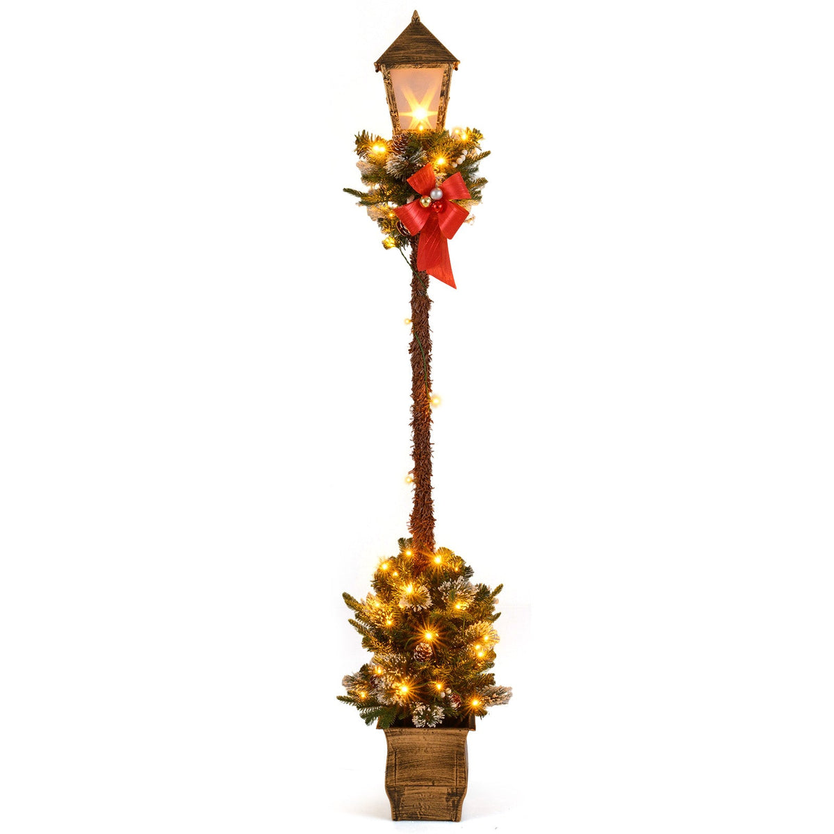 6.1 Feet Christmas Pre-lit Street Lamp with Artificial Greenery and Snow-flocked Branch Tips, photo 3 of 10