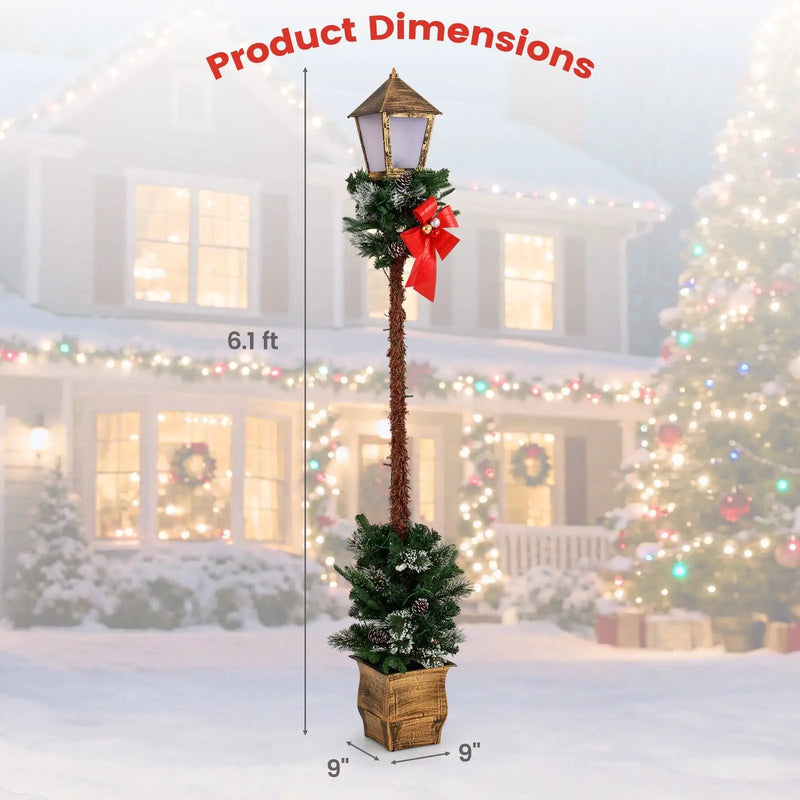 6.1 Feet Christmas Pre-lit Street Lamp with Artificial Greenery and Snow-flocked Branch Tips by DirectDeals