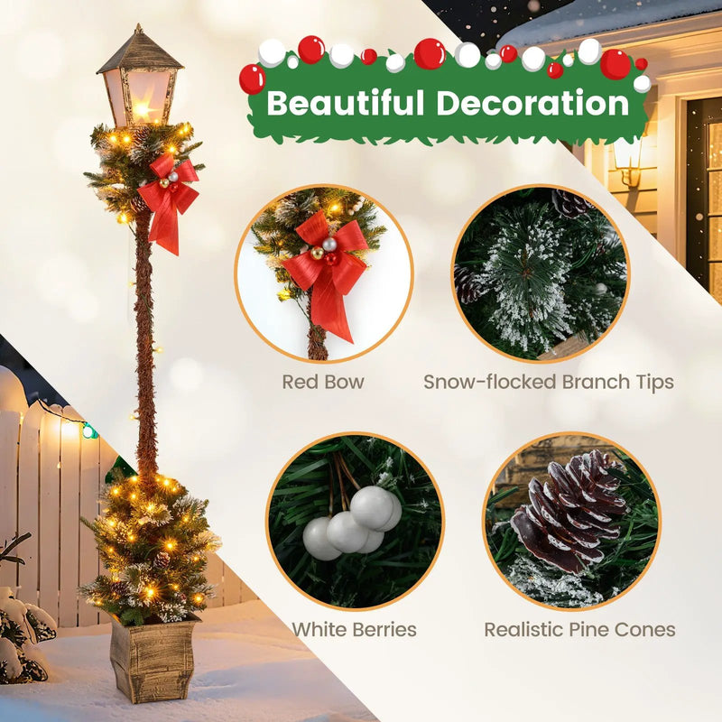 6.1 Feet Christmas Pre-lit Street Lamp with Artificial Greenery and Snow-flocked Branch Tips by DirectDeals