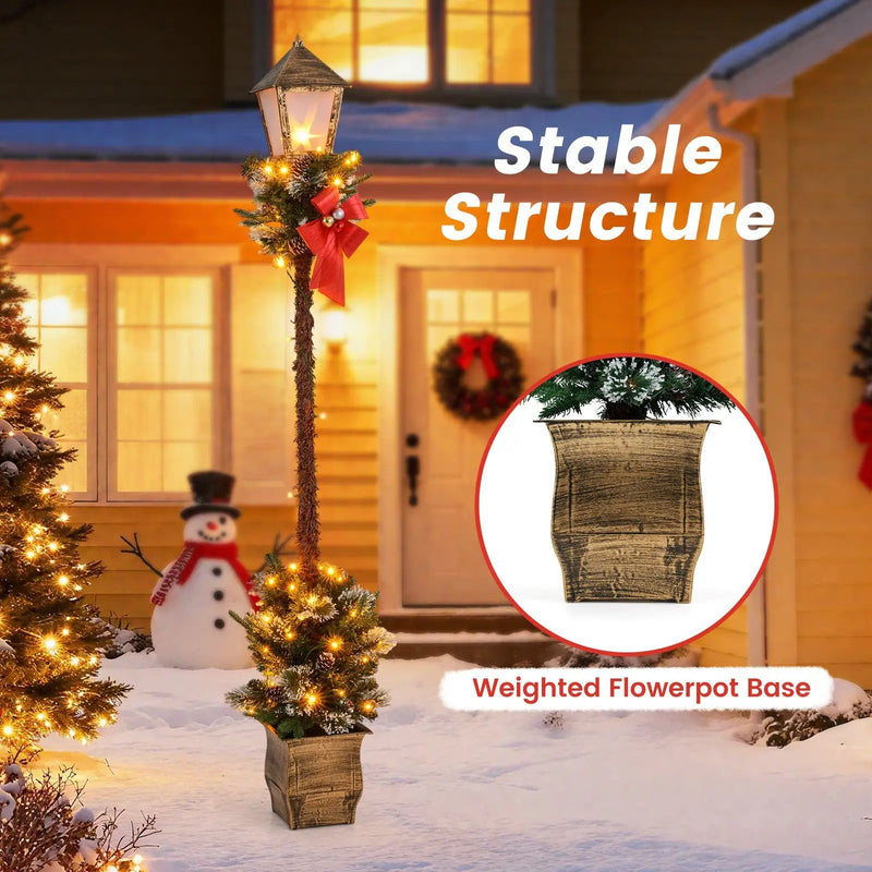 6.1 Feet Christmas Pre-lit Street Lamp with Artificial Greenery and Snow-flocked Branch Tips by DirectDeals