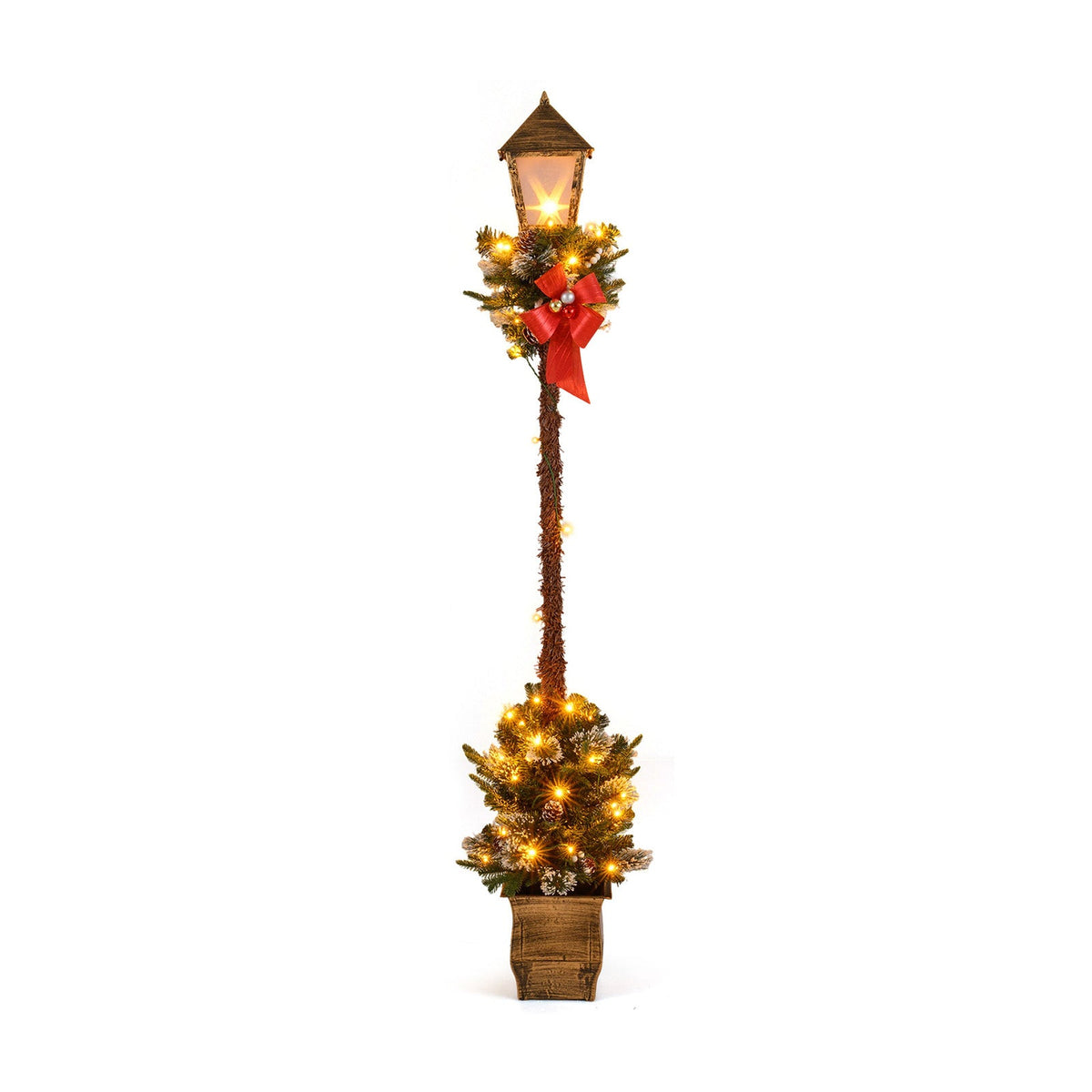 6.1 Feet Christmas Pre-lit Street Lamp with Artificial Greenery and Snow-flocked Branch Tips, photo 4 of 10