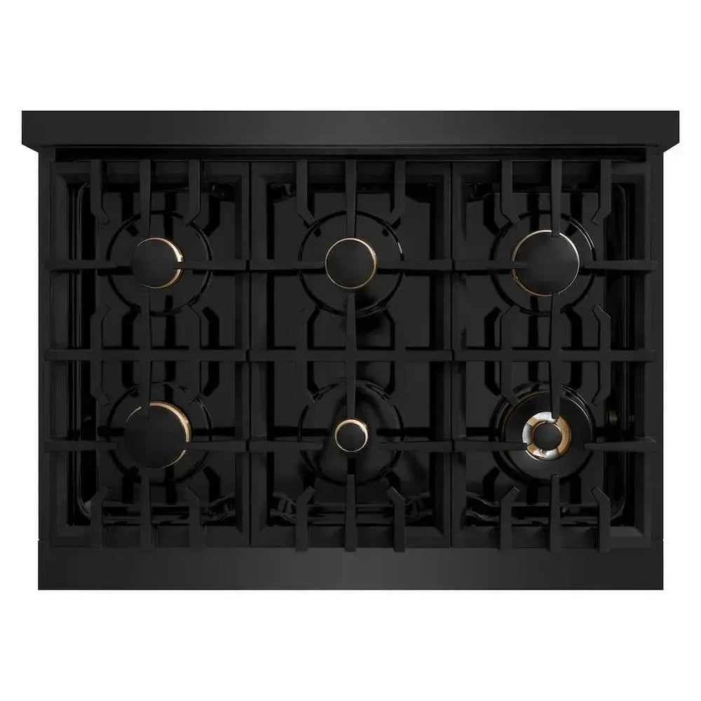ZLINE 36" Classic Gas Range, Convection Gas Oven Black Stainless Steel, Gold CGRBZ-36-G by Farmhouse Kitchen and Bath