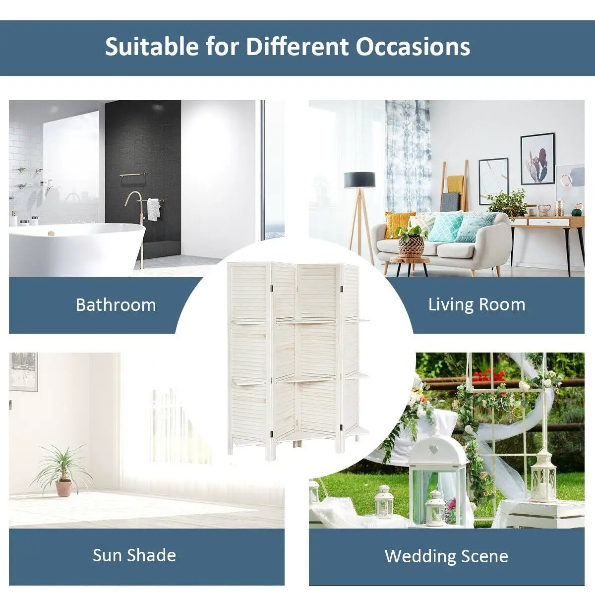 4 Panel Folding Room Divider Screen with 3 Display Shelves by DirectDeals