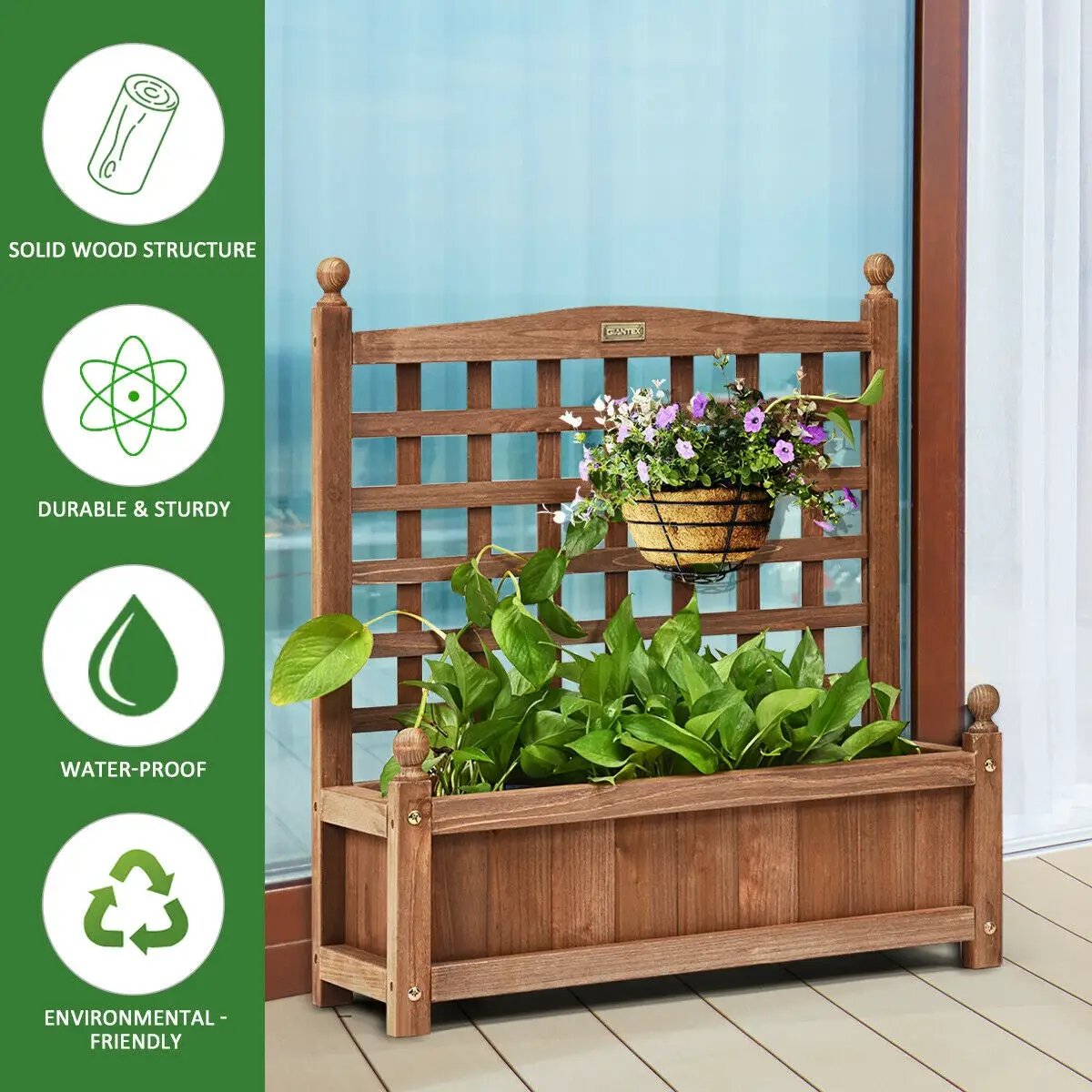 Wood Planter Box with Trellis Weather-resistant Outdoor by DirectDeals