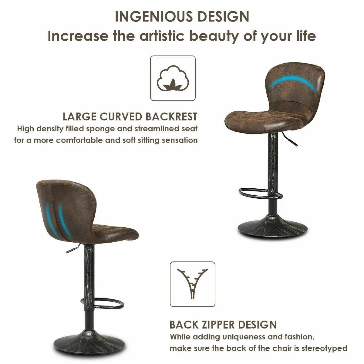 Set of 2 Adjustable Swivel Bar Stools with Hot-Stamping Cloth by DirectDeals