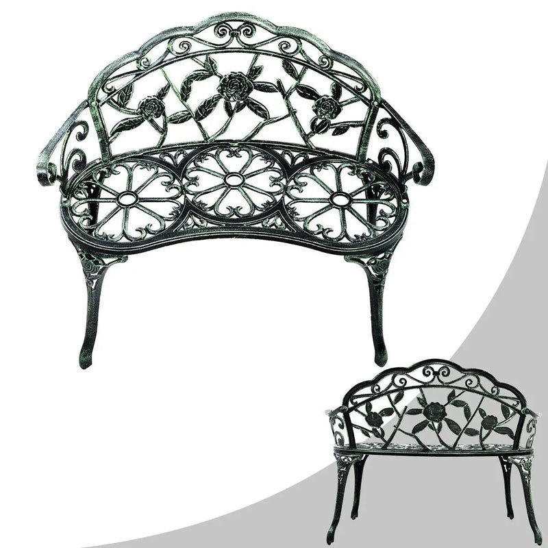 Outdoor Cast Aluminum Patio Bench Antique Rose by DirectDeals