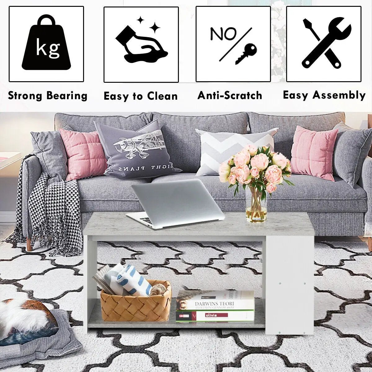Coffee Table Sofa Side Table with Storage Shelves by DirectDeals
