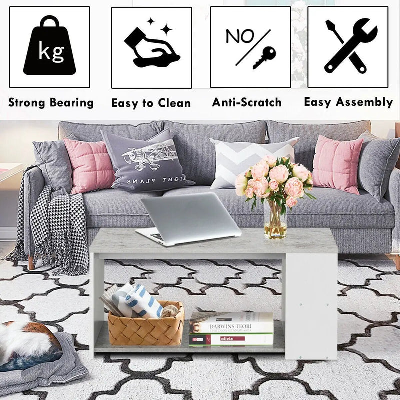 Coffee Table Sofa Side Table with Storage Shelves by DirectDeals