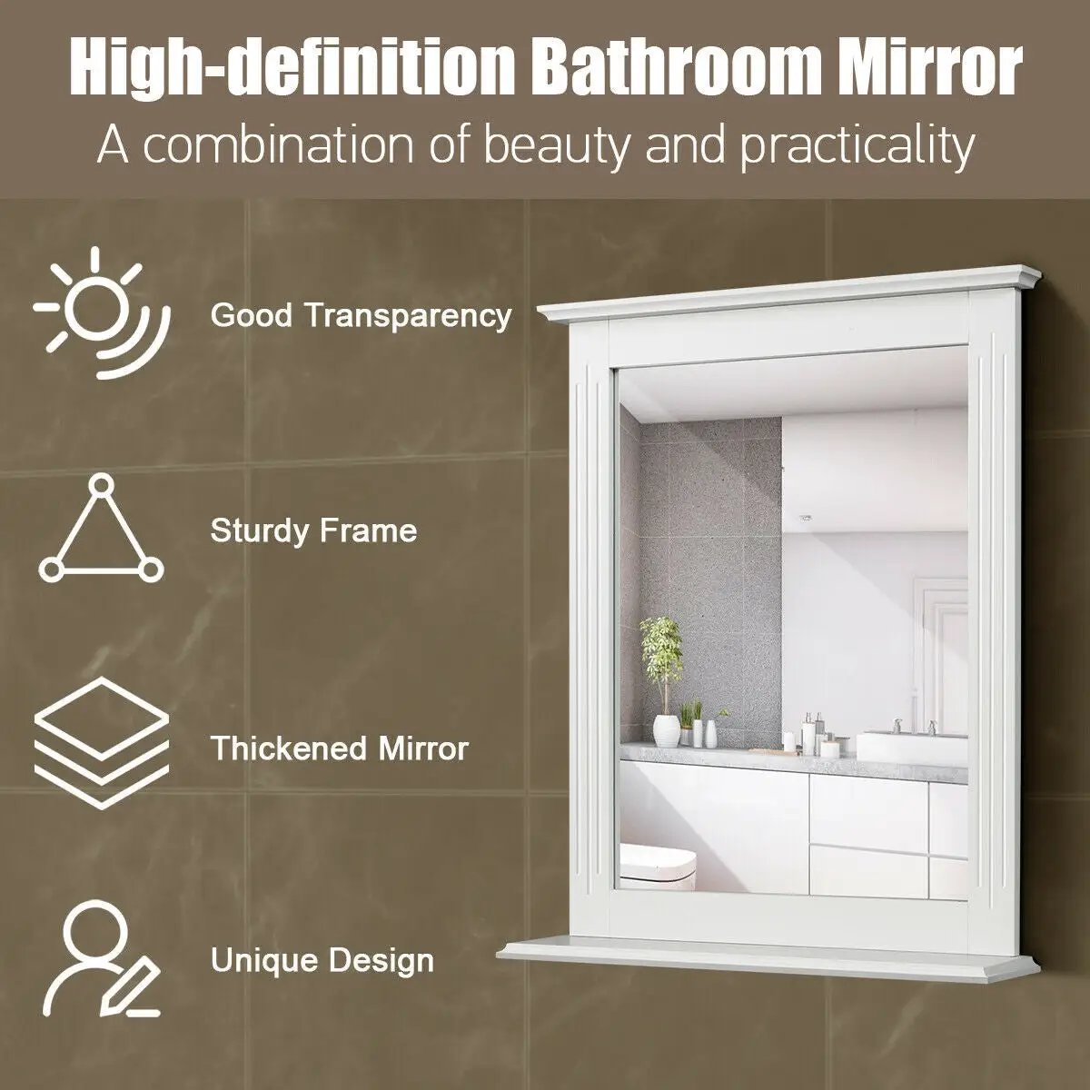 Wall-Mounted Multipurpose Vanity Mirror with Shelf by DirectDeals