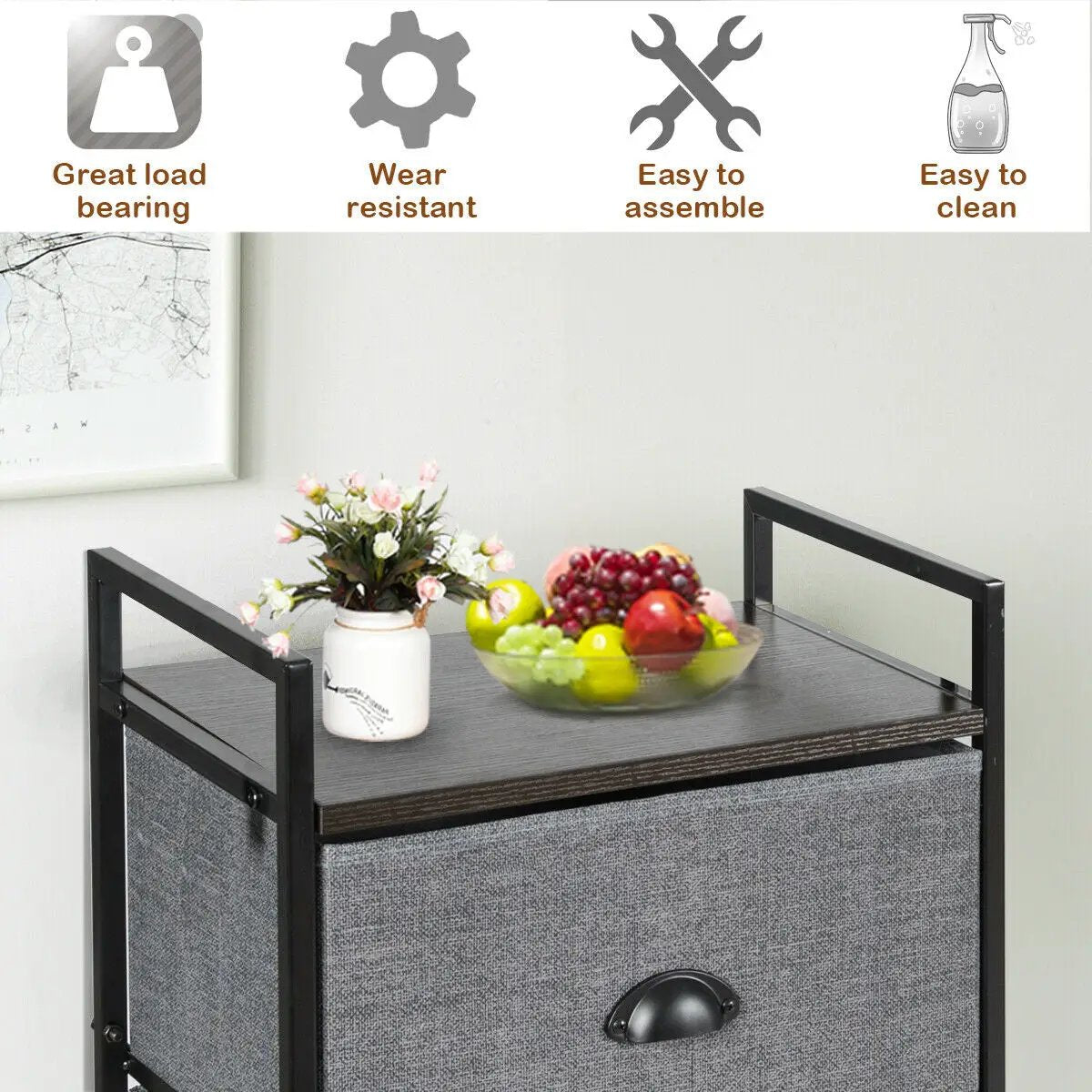 3-in-1 Portable Multifunctional Dresser with 8 Fabric Drawers and Metal Rack by DirectDeals