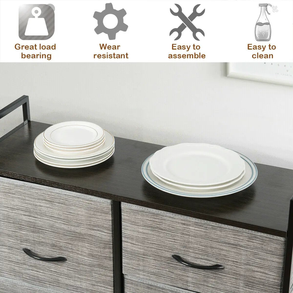 5 Fabric Drawers Dresser with Metal Frame and Wooden Top by DirectDeals