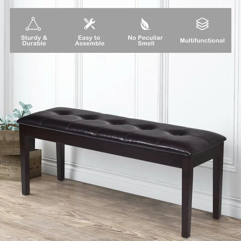 Upholstered Dining Room PU Bench Solid Wood Button Tufted by DirectDeals