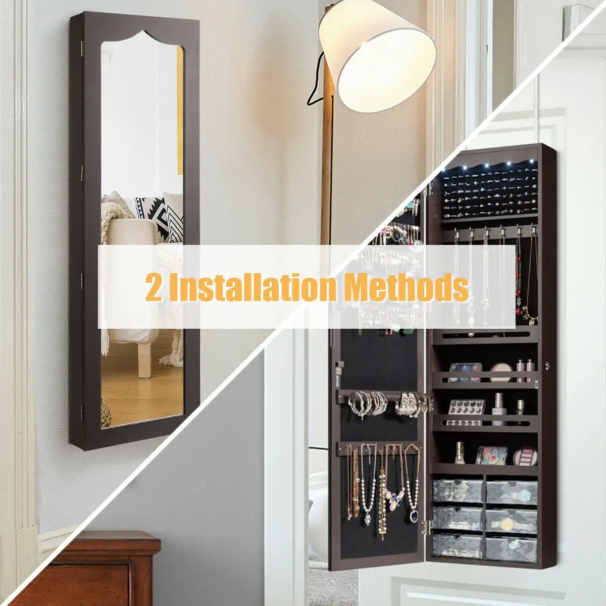 5 LEDs Jewelry Armoire Wall Mounted / Door Hanging Mirror by DirectDeals
