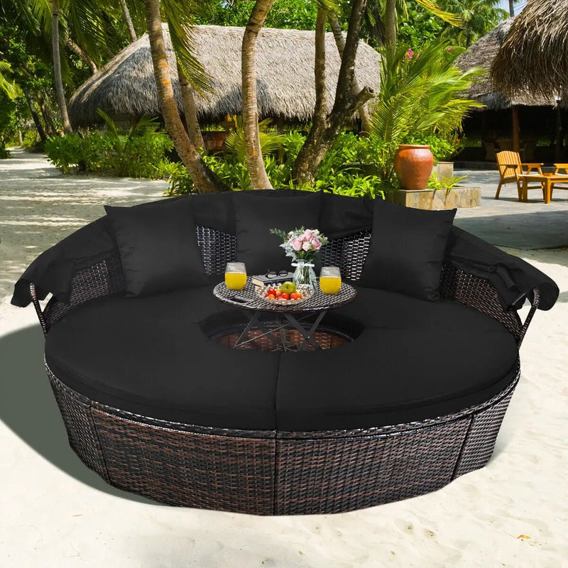 Patio Round Daybed Rattan Furniture Sets with Canopy by DirectDeals