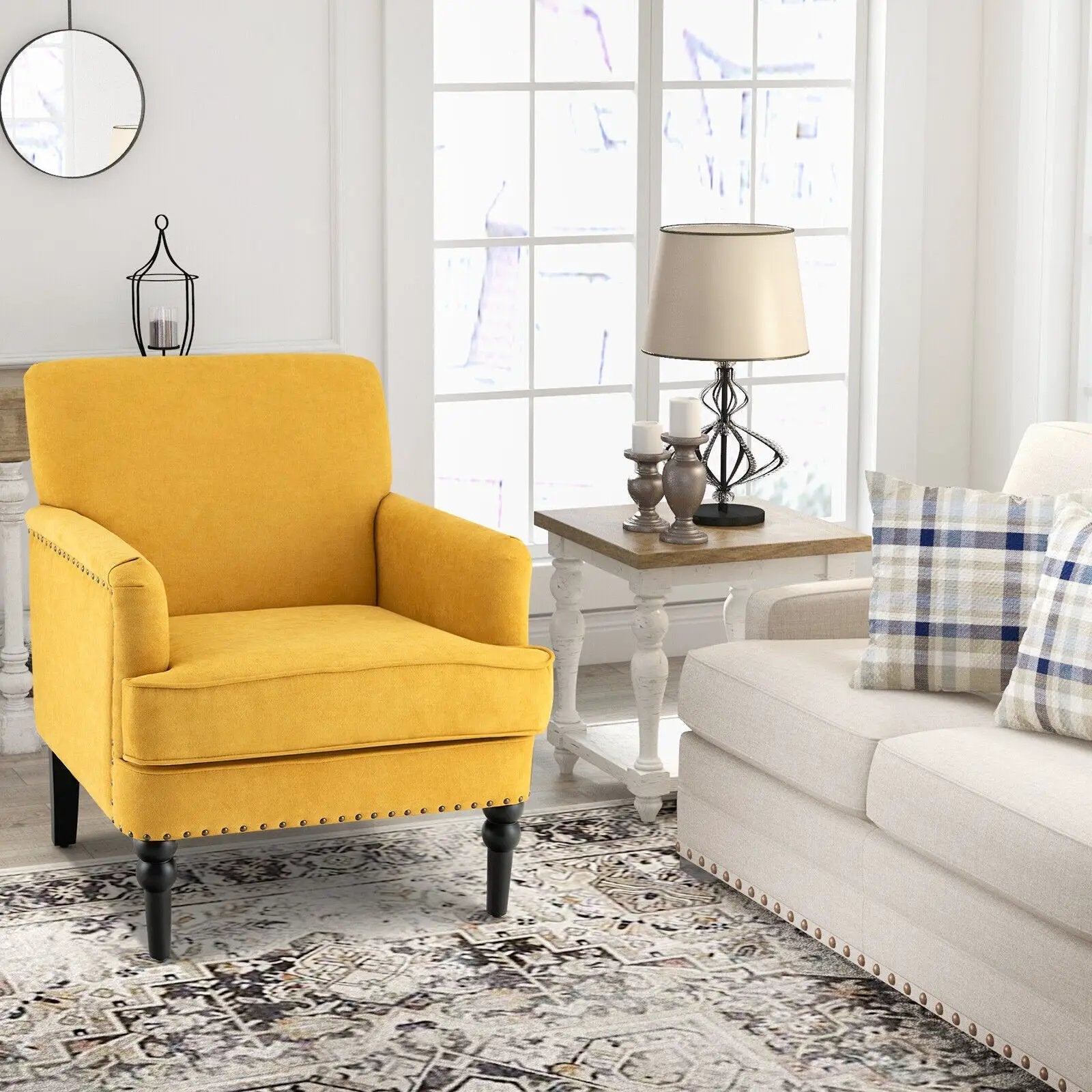 Modern Upholstered Padded Accent Chair with Rubber Wood Legs by DirectDeals